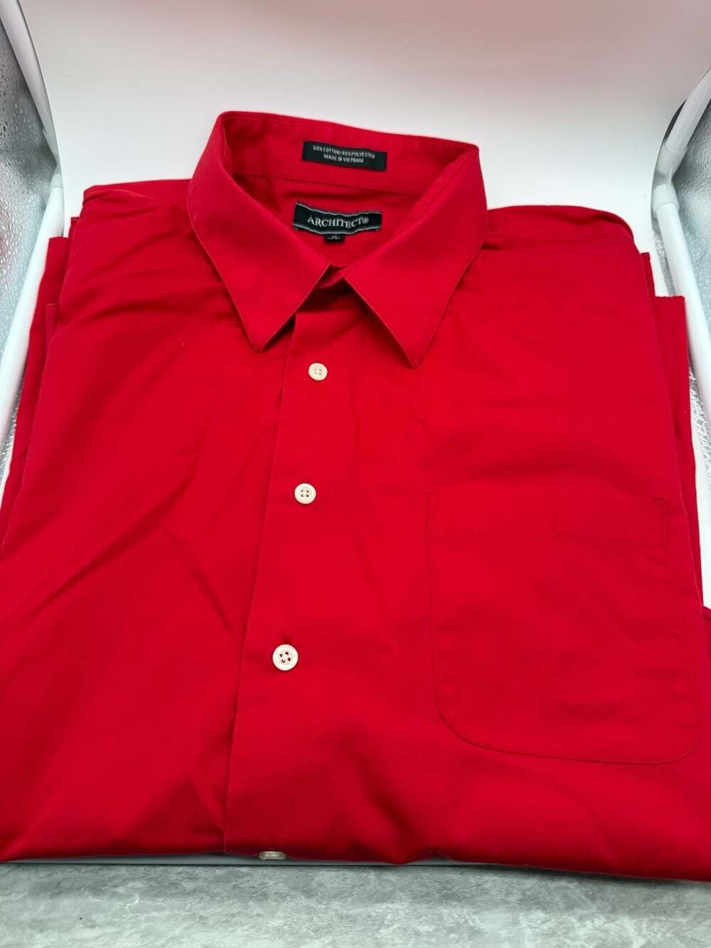 Architect Men's Red Long-Sleeve Button-Down Dress Shirt Size XL 17-17 1/2